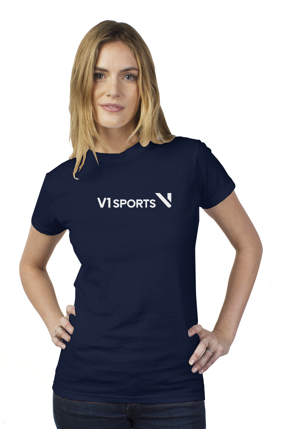 Womens Navy t shirt white logo