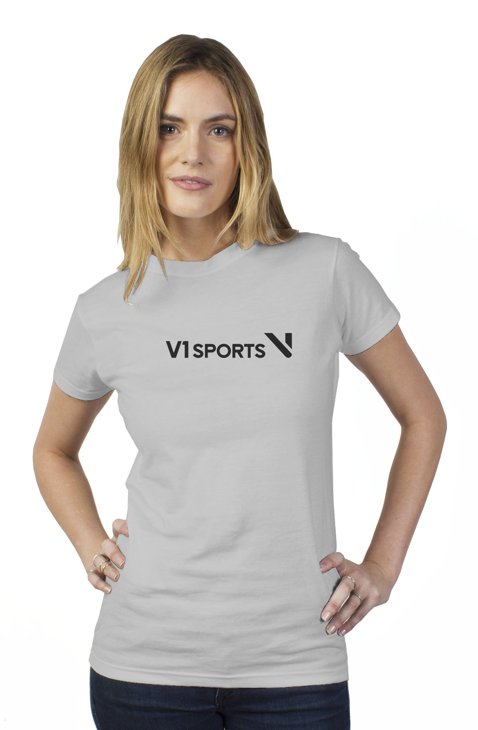 Womens Silver t shirt Black logo